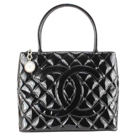 chanel black patent medallion tote